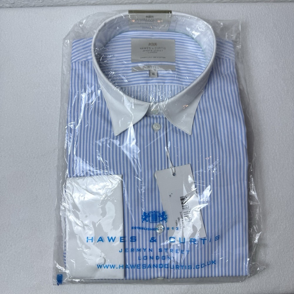 New Hawes & Curtis Womens Fitted Blue And White Striped Shirt UK 16 US 12 Preppy